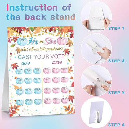 Poen Gender Reveal Board with Stand What Will Our Be Gender Reveal Game with 60 Pcs Voting Stickers for Cast Your Vote Guess Game Baby Shower(Warm)