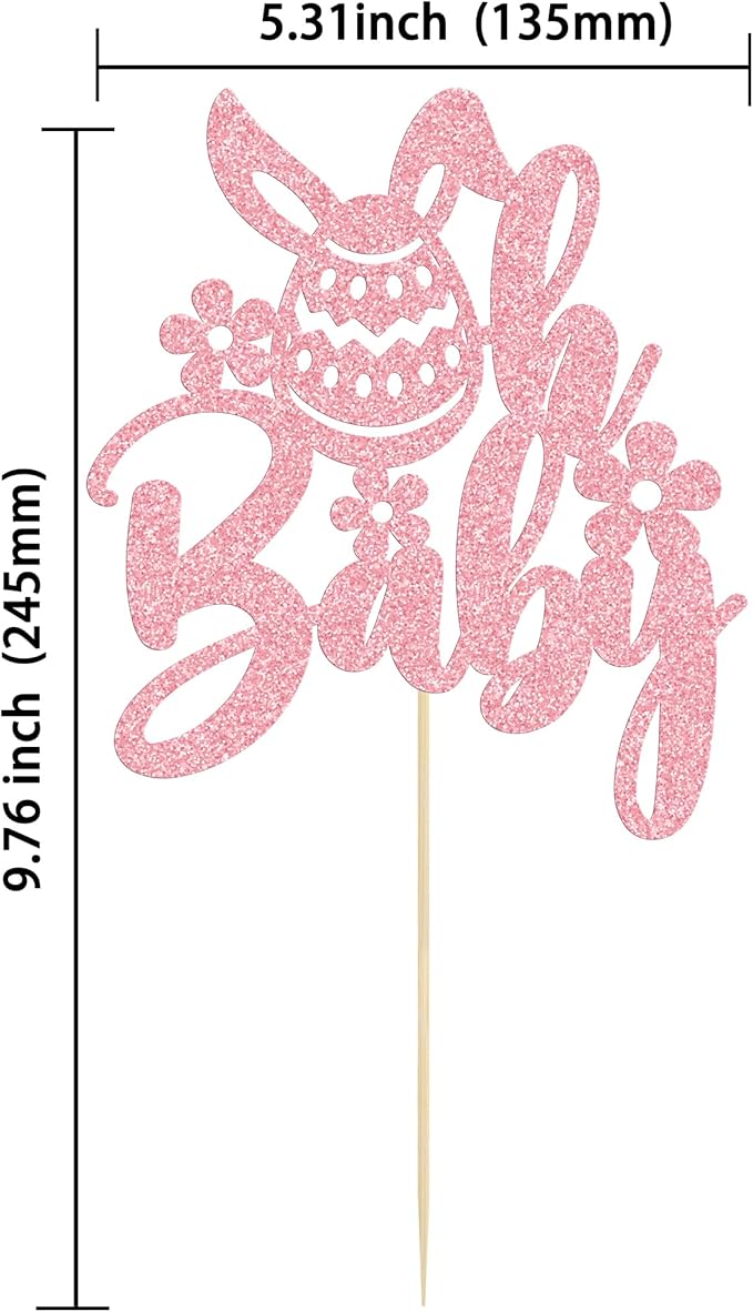 Ephlyn 1Pcs Happy Easter Oh Baby Cake Topper Pink Glitter Easter Bunny Baby Shower Cake Topper Decorations for Easter Day Theme Baby Shower Birthday Party Supplies