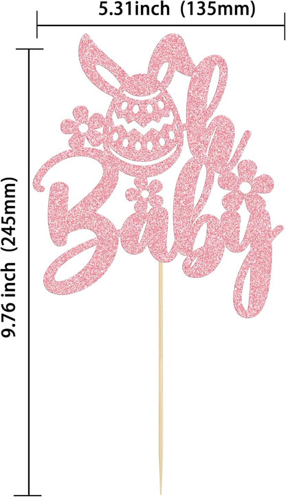 Ephlyn 1Pcs Happy Easter Oh Baby Cake Topper Pink Glitter Easter Bunny Baby Shower Cake Topper Decorations for Easter Day Theme Baby Shower Birthday Party Supplies