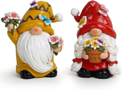 Hodao Spring Dance Gnome Set - Butterfly Gnome Figurine Holding Flower Spring Summer Home Indoor Decoration