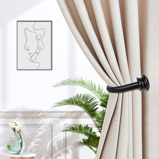 TONIAL Curtain Holdbacks 2 Pack, Decorative Window Drapery Tiebacks for Wall with Small Finials (1 Pair/2 Pack), Black