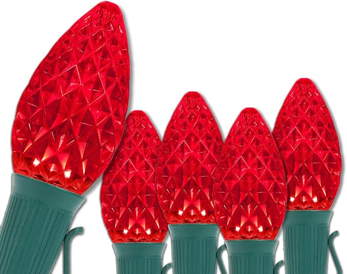 Wintergreen Lighting Set of 25 C7 OptiCore Commercial Red Christmas Lights - LED Heavy Duty Bulbs for Holiday, Valentine's Day, Party, Bedroom on 18 Gauge Green Wire (25 ft)