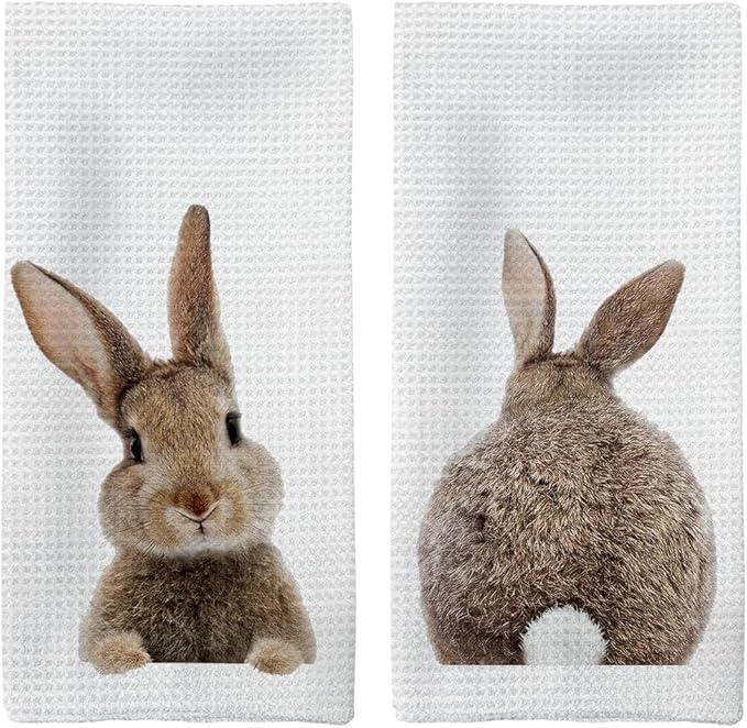 Funny Bunny Kitchen Towels Set of 2, Easter Hand Towels, Easter Dish Towels Dishcloths Tea Towels for Kitchen, EasterBunny Gifts, BunnyGifts for Women, EasterBunny Decor, 16x24 Inch