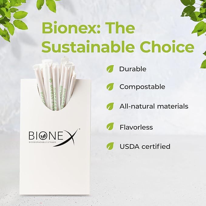 8-inch Sugarcane Straws, 300 Count Wrapped Drinking Straws, Plastic and Paper Straw Alternative, US-Manufactured (Pack of 1, 300 Count per Pack)