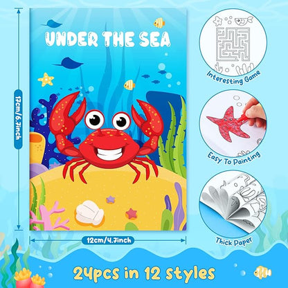 BenLouis 24 Under the Sea Mini Coloring Books Kids with 24 Stacking Crayons Ocean Animals Party Favors Activity Books Bulk for Kids Sea Fish Birthday Goodie Bag Gift Stuffer Classroom Reward