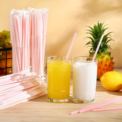Hoolerry 2000 Pcs 8 Inch Plastic Straws Disposable Individually Wrapped Drinking Straight Long Straws, 0.24" Wide, for Hot and Cold Beverages (Pink)