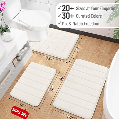 OLANLY Memory Foam Long Bathroom Rugs Runner 70x24, Super Soft Absorbent Bath Mat, Quick Dry, Machine Washable Shower Floor Rugs, Bathmat Carpet, Bathroom Home Decor Accessories, Ivory
