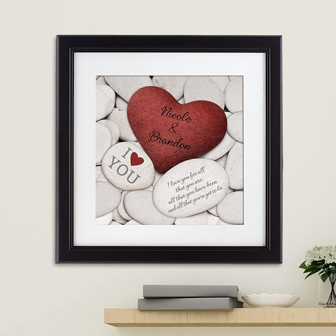 Let's Make Memories Personalized Printed Wall Art For Couples - Engagement, Wedding, Newlyweds, Anniversary - Home Decor - Love Rocks - Framed Print - 16x16