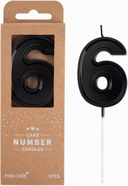 PHD CAKE 2.76 Inch Luxe Black 6 Number Birthday Candles, Black Number Candles, Cake Number Candles, Party Celebration