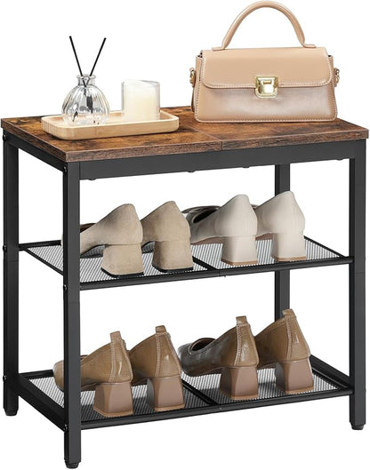 HOOBRO Shoe Bench, 3-Tier Shoe Rack, Industrial Shoe Organizer Storage Bench, 19.7 inches Entry Bench with Mesh Shelves, for Entryway, Living Room, Hallway, Easy Assembly, Rustic Brown BF50HX01