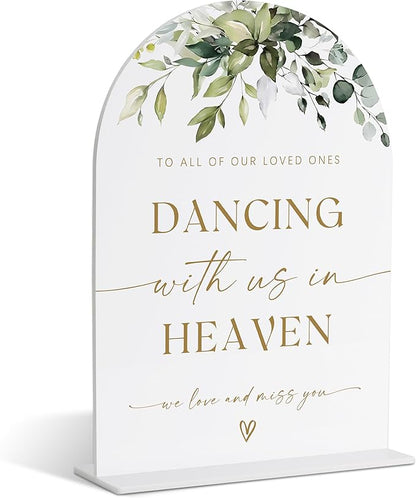 Dancing with Us in Heaven, Wedding Memorial Sign, Greenery Gold Bridal Shower Decorations, Memorial Table Sign, Wedding Signs for Ceremony and Reception, Wedding Table Acrylic Decor - 38