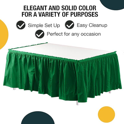 Exquisite Ruffle Table Skirt Emerald Green 48 Pack 14 Ft Long Table Skirts for Rectangle Tables 6ft Plus or Round Tables Skirts with Adhesive Strip for Gender Reveal Decor & Happy Birthday Parties
