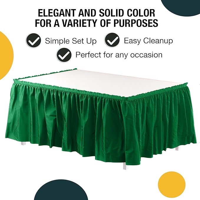 Exquisite Ruffle Table Skirt Emerald Green 2 Pack 14 Ft Long Table Skirts for Rectangle Tables 6ft Plus or Round Tables Skirts with Adhesive Strip for Gender Reveal Decor & Happy Birthday Parties