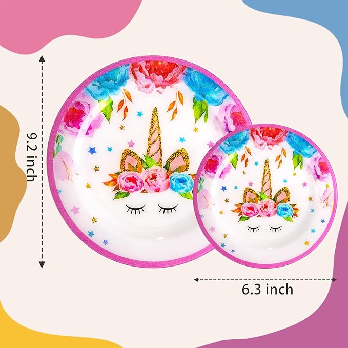 WELLIFE 20PCS Unicorn Plates – Plastic Dinner & Dessert Plates (10×9.2" + 10×6.3") for Girls Birthday Party, Magical Unicorn Party Decorations