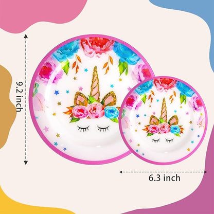 WELLIFE 20PCS Unicorn Plates – Plastic Dinner & Dessert Plates (10×9.2" + 10×6.3") for Girls Birthday Party, Magical Unicorn Party Decorations