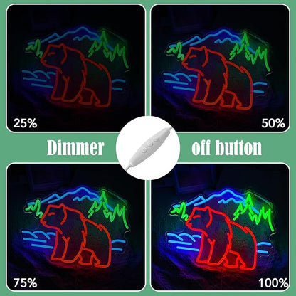 Bear Neon Sign for Wall Decor Dimmable Mountain LED Neon Light Bear Mountains Neon Light Signs Powered by USB for Living Room Hotel Zoo Neon Decor(16.5”*12.6”)