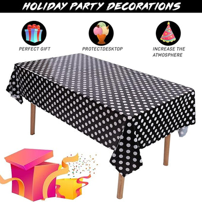 Kesfey 3 Packs Black Polka Dot Plastic Table Cloth 54x108 Inch Black and White Dots Mini Mouse Tablecloths Disposable Black Waterproof Picnic Table Covers for Rectangle Tables Birthday Party Supplies