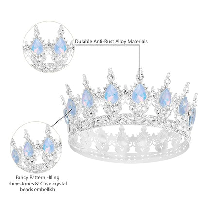Queen Crown Rhinestone Wedding Crowns and Tiaras for Women Costume Party Hair Accessories Princess Birthday Crown Crystal Bridal Crown (Silver Fantasy Light Blue Crown)