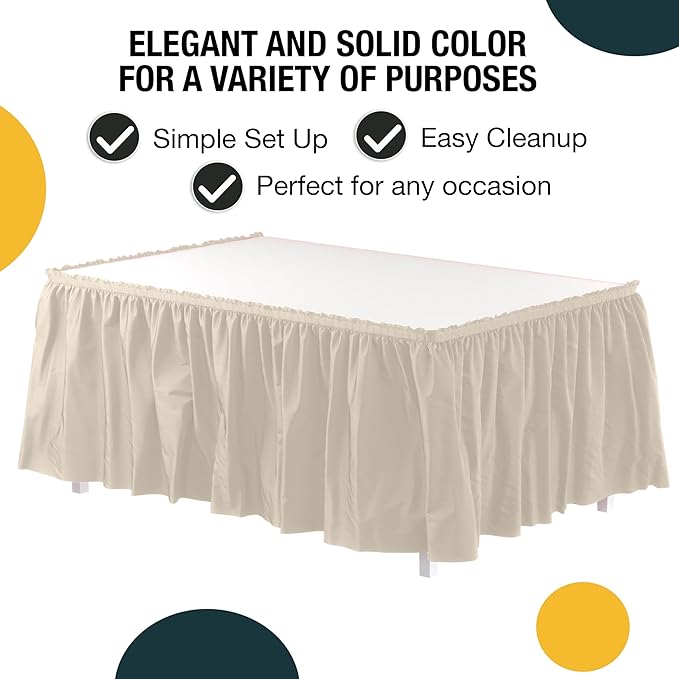 Exquisite Ruffle Table Skirt Ivory 2 Pack 14 Ft Long Table Skirts for Rectangle Tables 6ft Plus or Round Tables Skirts with Adhesive Strip for Gender Reveal Decor & Happy Birthday Parties