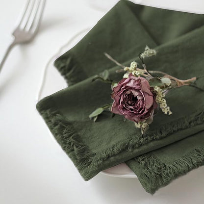 Handmade Cloth Napkins 100% Cotton Napkins with Fringe，Delicate Handmade Cloth Napkins for Dinners, Parties, Weddings and More，18 x 18 Inch Set of 6 - Olive Green