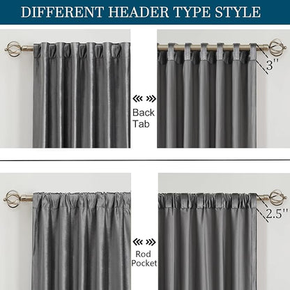 PRIMROSE Dark Grey Velvet Curtains 90 inch Long for Living Room,Set of 2 Panels Blackout Rod Pocket Back Tab Window Treatment Room Darkening Heavy Decorative Curtains Drapes for Bedroom