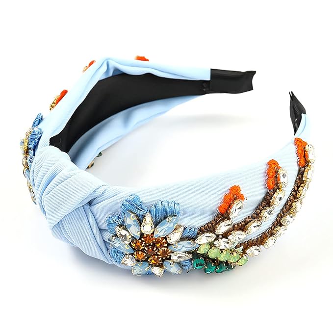 Yusier Baroque Rhinestone Crystal Headbands for Women Embroidered Hair Band Exquisite Hairband - Available in 5 Colors (Blue)