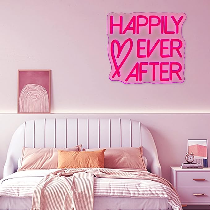shqcenool Rose Neon Sign Happily Ever After LED,Engagement,Birthday,Wedding,gift for girl,Art Decorative Lights for Bachelorette Party,Home Wall Decor,Living room Decor,USB port…