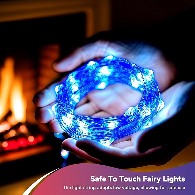 4 Pack 240LED Christmas Fairy Lights Battery Operated - 20FT Twinkle Lights with 2 Lighting Modes Indoor Outdoor, Waterproof Led Fairy String Lights for Bedroom, Classroom, Dorm, DIY Decor, Blue