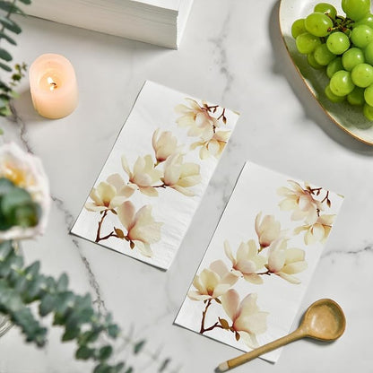 Horaldaily 100 Disposable Paper Decorative Guest Napkins, Magnolia Grandiflora Hand Towel for Party Lunch Dinner Kitchen Bathroom