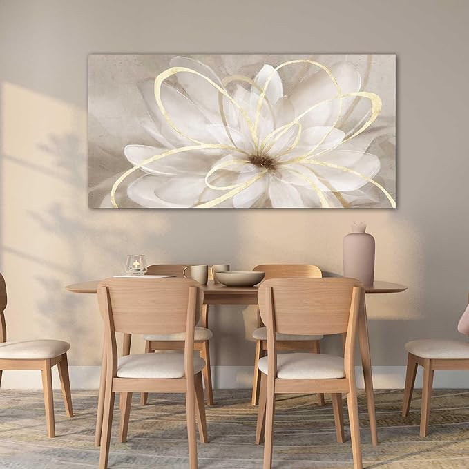 Kureful Flower Pictures Wall Decor Oil Painting 24x48 Inches Abstract Artwork for Bedroom Living Room Home Office Wall Decorations, Gold
