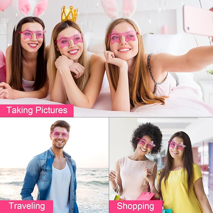 10/20/30/40 Pack Star Sunglasses Rimless Transparent Pentagram Shaped Sunglasses Bulk Party Favor Glasses for Women (30, Light Pink)