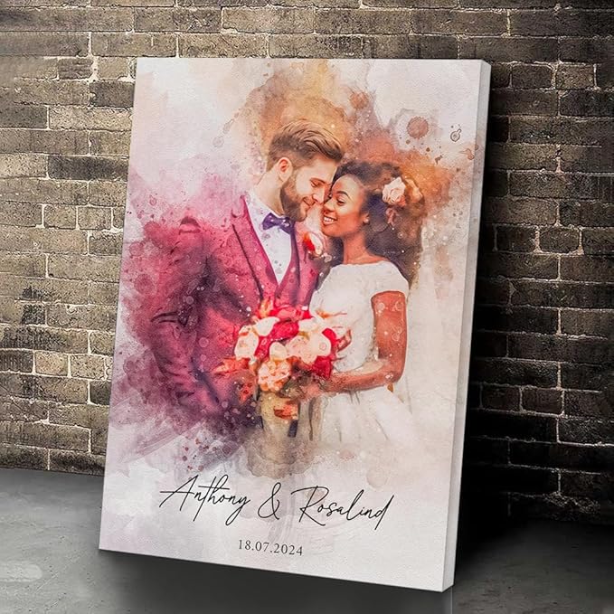 GABITA Personalized Wall Art for Couples, Anniversary Canvas for Couple Parent Grandparent, Watercolor Couple Portrait, Romantic Wall Decor, Wedding Keepsake
