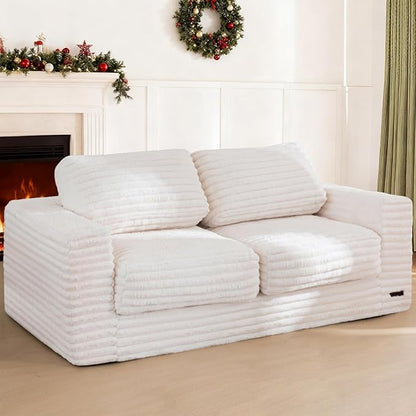 MAXYOYO Bean Bag Chair for Adults, Upholstered Loveseat Floor Sofa with Pillows and Armrests, Large Bean Bag Sofa Plush Couch for Bedroom Living Room, Beige