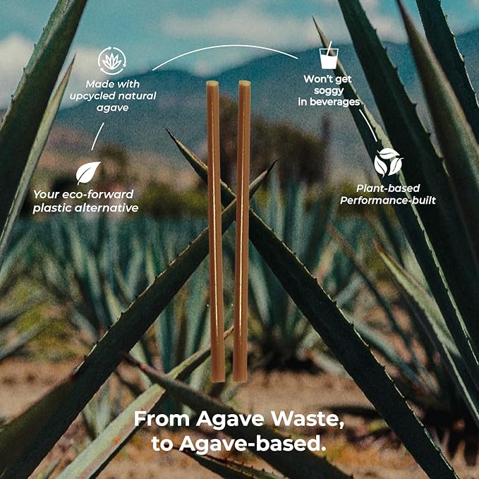 Sustainable Agave Co - Agave Fiber Unwrapped Drinking Straws - 2000 Count - Plant-Based, Made With Upcycled Materials, Reusable - Brown, Regular, 8"