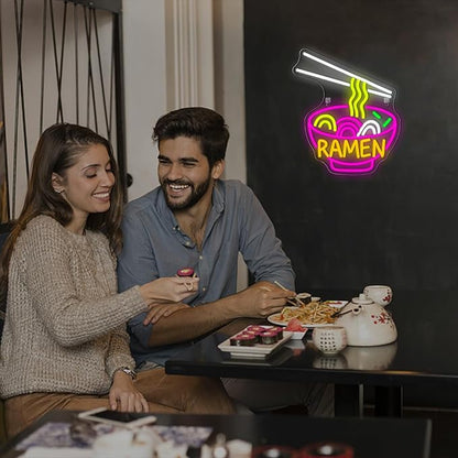 Lucunstar Ramen Neon Sign Colorful Neon Signs Noodle LED Sign for Wall Decor Pink Neon Lights for Party Neon Light Sign for Fast Food Kitchen Restaurants Bar Ramen LED Light Sign