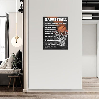 Basketball Wall Art, Basketball Life Lessons Pictures Wall Decor, Sports Quotes Canvas Prints Painting, Framed Artwork Office Home Decor For Bathroom Bedroom Dining Living Room 12L" x 16W"