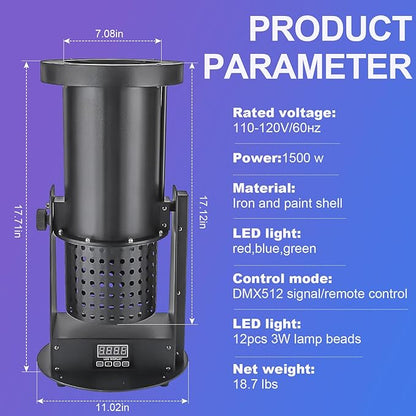 LED Confetti Machine, 1500W Electric Confetti Lights Confetti Blower with Remote Control Digital Confetti Cannon for DJ Parties, Nightclubs, Weddings, Stages, Concerts, Event Shows