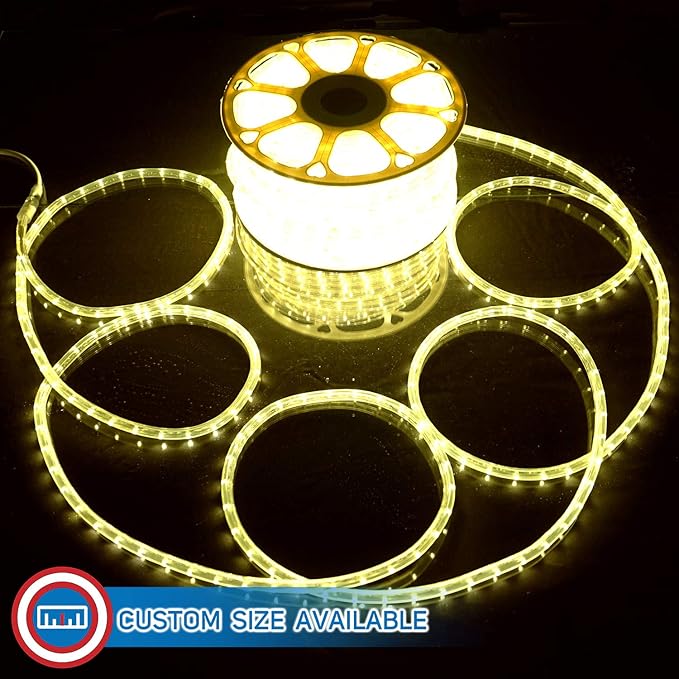 Russell Decor 100ft/30m Led Rope Lights Lamps Kit Indoor Outdoor Decorative Lighting for Party Wedding Trees Backyard Patio Deck Bright Flexible String Tube Lights Waterproof- Warm White