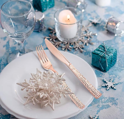 Supernal 360pcs Rose Gold Plastic Silverware,Rose Gold Utensils,Heavy Weight Plastic Cutlery,Disposable Silverware Sets Include 120 Forks,120 Spoons,120 Knives,Suitable for Wedding,Monther's Day,Party