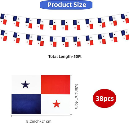 Panama Small String Flags, 50 Feet 38 Pcs Panamanian Pennant Banner Bunting Flags, Patriotic Events, Independence Day, Country Festival, Commemoration, Decorations (Panama)