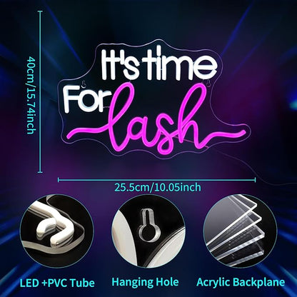 It's Time For Lash Neon Sign, JGHTURIE Led Neon Signs for Wall Decor Pink Light Up Sign for Lash Salon Preppy Girls Beauty Makeup Room Nails Hair Bar Signs Gift USB Powered