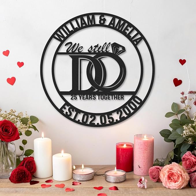 Personalized Anniversary Wedding Gifts for Couples, Custom Metal Sign with Couples Name and Date, Last Name Sign, Metal Art Wall Decor, Home Decor, Engagement Bridal Shower Gifts Color02