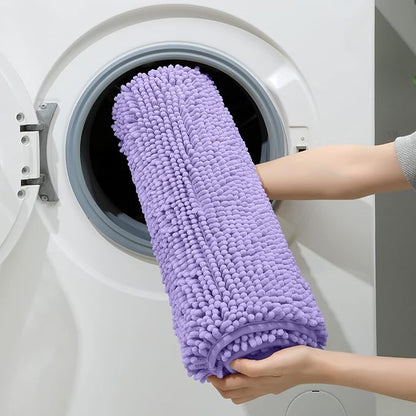 HOMEIDEAS 3 Pieces Bathroom Rugs, Ultra Soft Non Slip Absorbent Chenille Toilet Bath Mat Set (Lavender)
