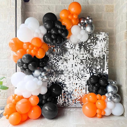 Orange and Black Balloons Arch Kit, 162pcs Orange Black White Metallic Silver and Confetti Balloons for Basketball Theme Birthday Halloween Trick or Treat Fall Party Decorations
