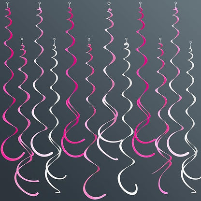 36 Pcs Hot Pink Hanging Swirl Decorations Ombre Pink White Felt Swirl Streamer Spiral Ceiling Decoration Garland for Birthday Bachelorette Wedding Bridal Shower Engagement Pink Girl Hen Party Supplies