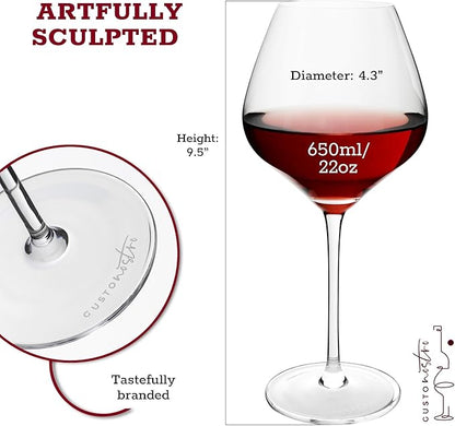 Gusto Nostro Crystal Wine Glasses Set of 4, 22 Oz Long Stem Modern Wine Glasses for White and Red Wine, Dishwasher Safe, Fancy, Elegant, Large and Tall Wine Glass for Wedding Christmas Anniversary