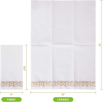 FOCUSLINE 100 Linen Feel Bathroom Napkins, Soft and Absorbent Disposable Guest Towels, Cloth-Like Paper Hand Towels Decorative Napkins for Dinners, Parties, Weddings or Events, Gold, 12" x 17"