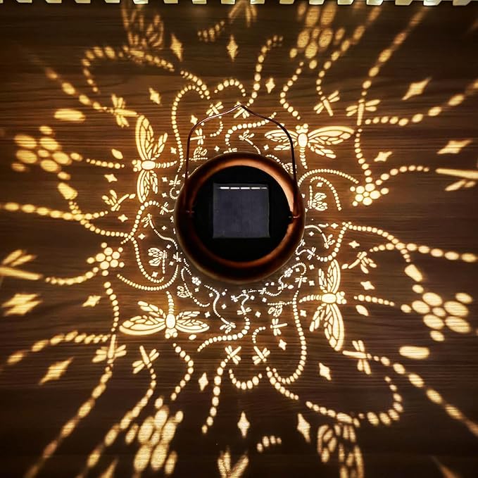 Solar Lanterns Outdoor Waterproof, Dragonfly Hanging Solar Powered Lantern, Hollowed-Out Metal Decor Lantern, LED Decorative Garden Light - Outdoor Garden Decoration for Patio, Yard, Pathway, Lawn