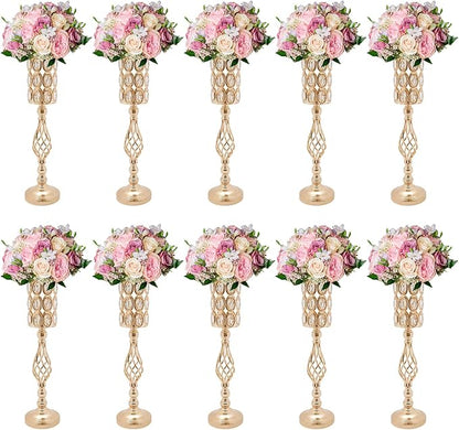 Wedding Centerpieces Gold Vases,10PCS Metal Flower Candle Holder,Wedding Vase for Tables,Crystal Flower Vase Metal Flowers Stand for Party Tables Decorations