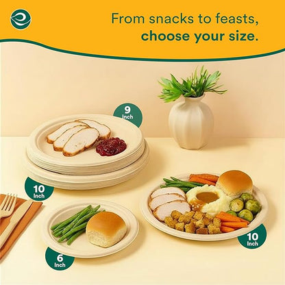 ECO SOUL Compostable 9 Inch(200-Pack) Biodegradable Heavy-Duty Disposable Eco-Friendly Paper Plates for Thanksgiving Dinner & Parties, Wedding, Event